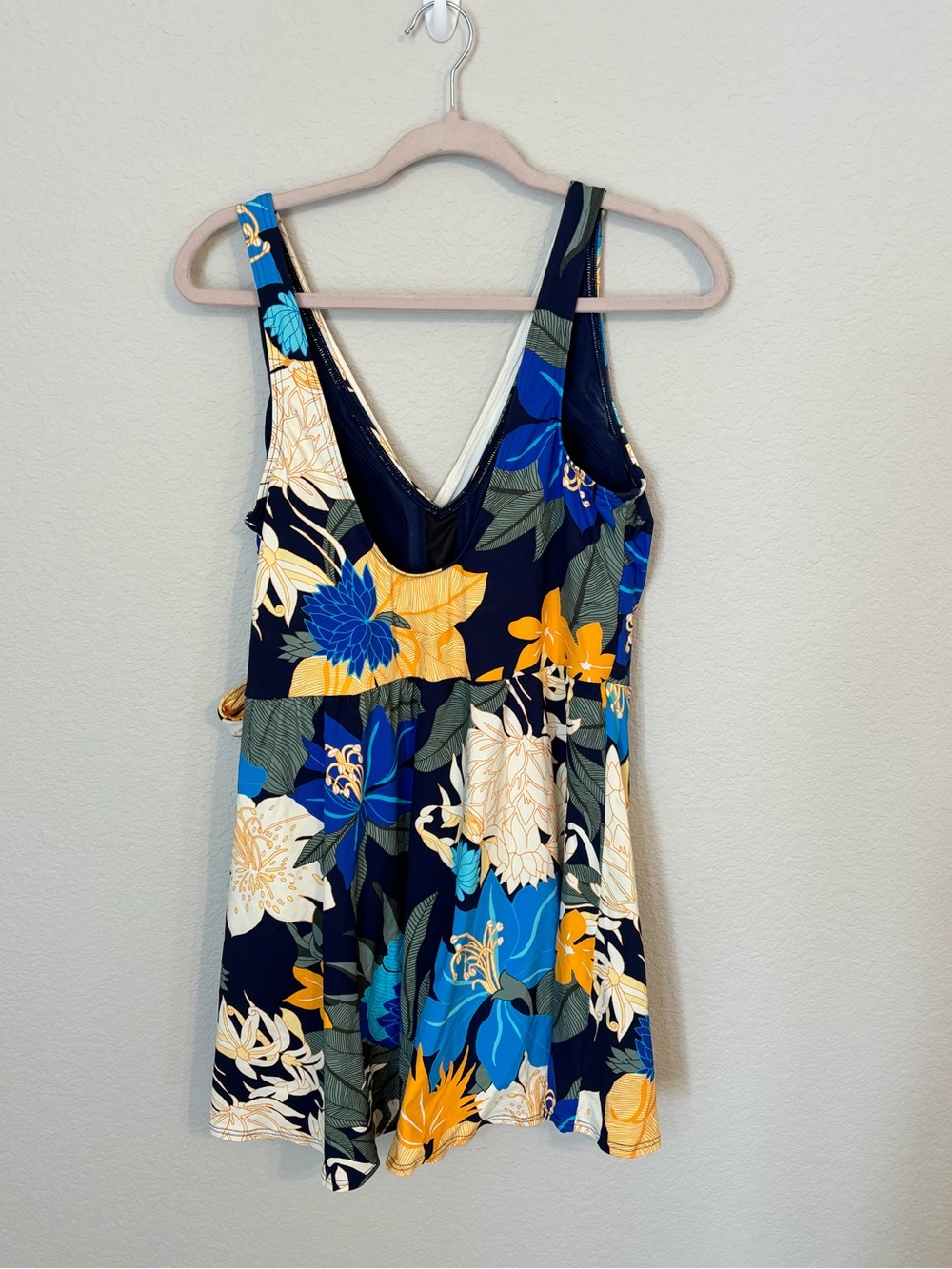 Lands' End Navy Floral Wrap One-Piece Swimdress - 16 Long Torso - Picture 4 of 5
